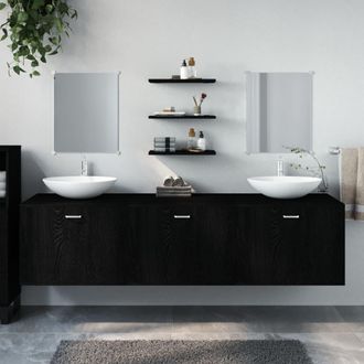 vidaXL Set Mobili Da Bagno 6 Pz Nero In Legno Multistrato - Vidaxl