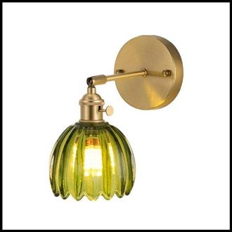 OEM L&aacute;mpara De Pared Vintage Verde Con Dise&ntilde;o Floral - Pantalla De Cristal Y Lat&oacute;n - Ajustable 180&deg; - Portal&aacute;mparas E27 - Iluminaci&oacute;n De Interior