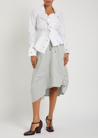 Vivienne Westwood Aerodrome Striped Asymmetric Cotton Midi Skirt - White - 14 (UK14 / L)