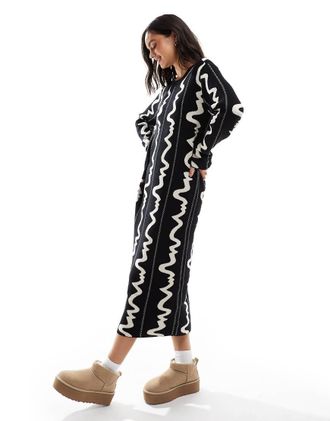 Object Vestito midi in maglia con stampa astratta-Nero