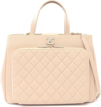 Chanel Beige Grained Calfskin Handbag Tote Bag (Pre-Owned)