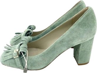 Cheville Womens Suede Leather Block Heel Shoes In Green