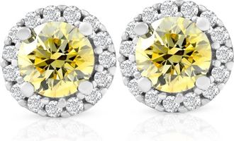 Pompeii3 1/2 Ct Halo Fancy Canary Yellow Lab Grown Diamond Studs 10k White Gold Earrings