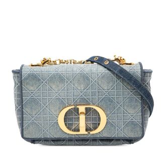 Dior Pre-owned Dior Small Embroidered Denim Cannage Caro Bag 50-MA-1210