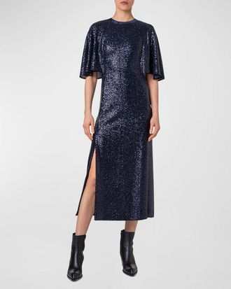 Akris Sequin Jersey Cape Dress