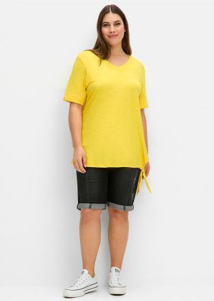 Sheego T-Shirt SHEEGO T-Shirt, Damen, Gr. 40, gelb (sonnengelb), 50% Baumwolle, 50% Modal, unifarben, V-Ausschnitt, Shirts T-Shirt