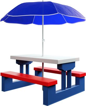 Deuba Spielwerk Juego De Muebles De Jard&iacute;n Para Ni&ntilde;os 1 Mesa 2 Bancos Con Sombrilla Mobiliario Infantil Exterior E Interior