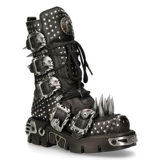 New Rock Unisex Black Leather Studded Gothic Boots-1535-S1 - Size EU 37