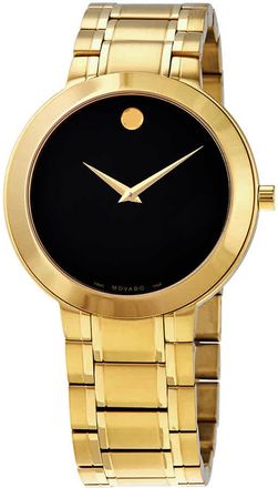 Movado Stiri Quartz Black Dial Yellow Gold PVD Mens Watch 0607279