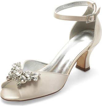 Generic Bridal Wedding Shoes Low Heel Wedding Shoes Bride Rhinestones Mid Heels Bridal Shoes Women Wedding Sandals 6.5Cm,Champagne,10 UK