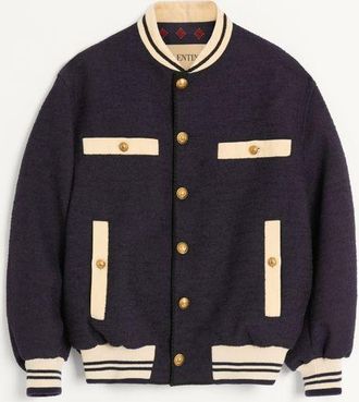 Valentino Bomber In Tweed Di Cotone Uomo NAVY 44