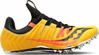 Saucony Mens Showdown 5 Spike Shoes In Vizi Gold Vizi Red