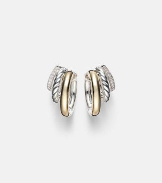 David Yurman DY Mercer 18kt gold and sterling silver hoop earrings with diamonds