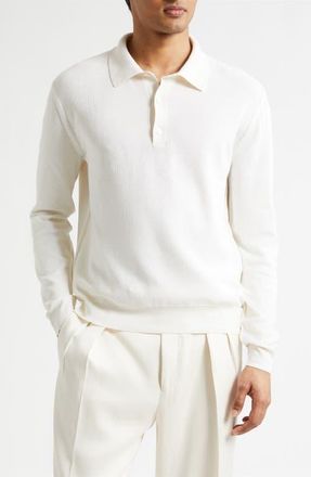 Tom Ford Silk & Cotton Piqu&eacute; Long Sleeve Polo in White at Nordstrom, Size 40 Us