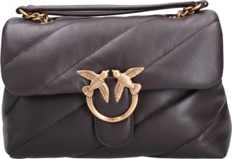 Pinko Padded Brown Leather Love Classic Puff Bag