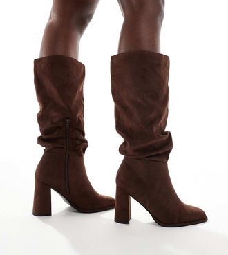 London Rebel Maggie - Stivali morbidi color cioccolato microtesturizzati con tacco largo-Marrone