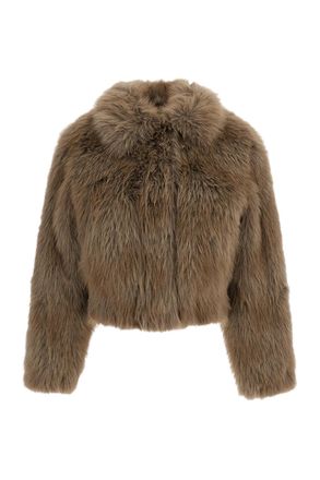Stand Studio Grey Lena Cropped Faux-Fur Jacket