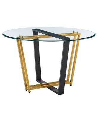 Armen Living Devi 48in Round Dining Table with Glass Tabletop