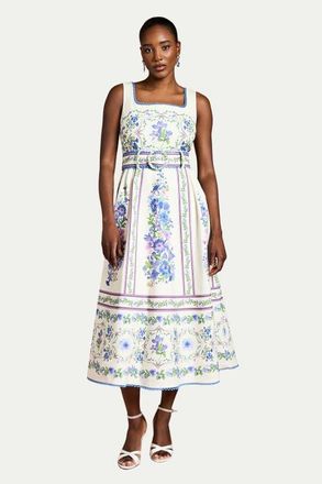 Coast Print Full Skirted Cotton Midi Dress in Ivory at Nordstrom, Size 14