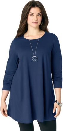 Roaman's Ultimate Long Sleeve Crewneck Swing Tunic in Navy at Nordstrom, Size 12