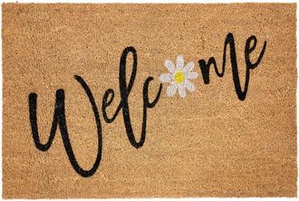 Beliani Felpudo De Fibra De Coco Antideslizante 60 X 90 Cm Con Dorso De Pvc Motivo Texto Bienvenida Natural Calibato