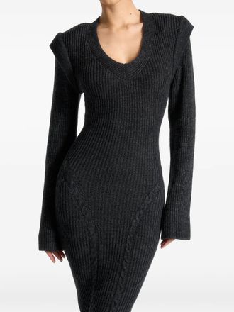 Mani&egrave;re De Voir wide-shoulder knitted midi dress - Black