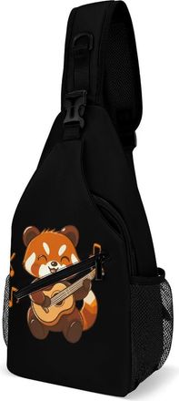Generic Cute Panda Playing Guitar Mens Shoulder Bags Sling Crossbody Backpack Travel Hiking Chest Bag with Small Side 38x20cm