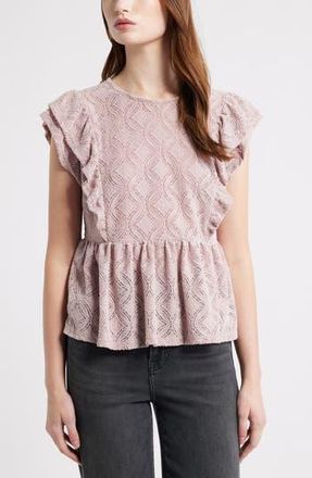 Treasure & Bond Flutter Sleeve Peplum Top in Pink Adobe at Nordstrom Rack, Size X-Large