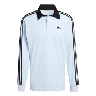 adidas Three Stripes Rugby Polo Shirt Asia Sizing Crystal Sky KE2445