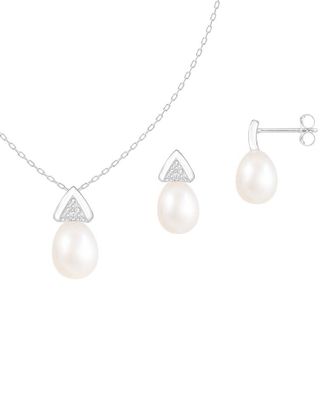 Splendid Pearls Silver 7.5-8Mm Pearl Cz Set