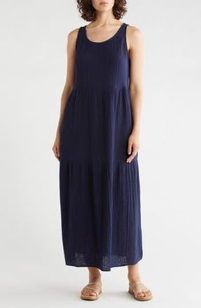Eileen Fisher Sleeveless Organic Cotton Gauze Tiered Maxi Dress in Ink at Nordstrom Rack, Size Xx-Small