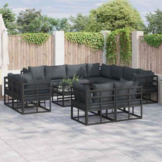vidaXL Conjunto De Sof&aacute; De Jard&iacute;n Con Coj&iacute;n 12 Pcs Negro Aluminio Vidaxl