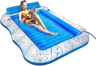 No Brand Flotador Hinchable Para Nadar - Tumbona Tipo Colchoneta - Rel&aacute;jate En El Agua - Con Portavasos - Tama&ntilde;o Grande - Azul
