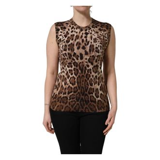Dolce & Gabbana Sleeveless Tops, female, Brown, Size: L Crew Neck Sleeveless Tank