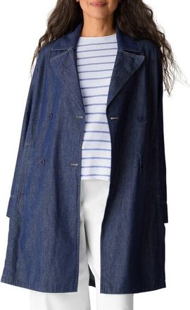 Eileen Fisher Double Breasted Denim Trench Coat in Dark Indigo at Nordstrom, Size Xx-Small