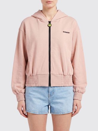 Barrow Felpa in cotone con cappuccio, zip e logo a contrasto
