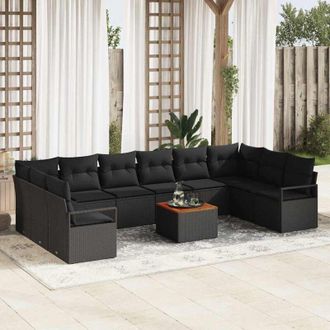 vidaXL Vidaxl - Conjunto De Sof&aacute; De Jard&iacute;n Con Coj&iacute;n 11 Pcs Negro Polirat&aacute;n