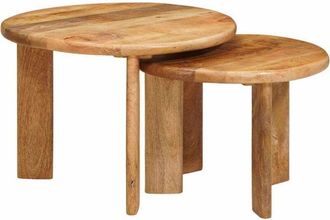 vidaXL Nesting Coffee Tables 2 pcs Brown Solid Mango Wood vidaXL