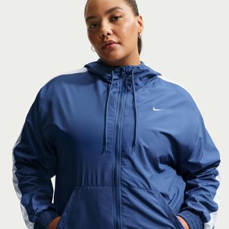 Nike Womens Nike Sportswear Classic Wovens Loose UV Hooded Jacket (Plus Size) in Blue | FV6300-461