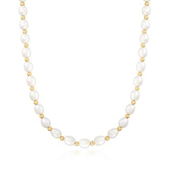 Ross-Simons 8-9mm Cultured Oval Pearl Necklace With 14kt Yellow Gold