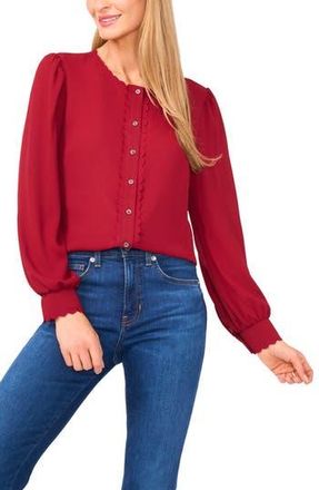 CeCe by Cynthia Steffe Scallop Detail Front Button Top in Mulberry Red at Nordstrom Rack, Size X-Small