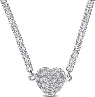 Mimi & Max 12 7/8ct TGW Peridot Created White Sapphire Heart Necklace Sterling Silver