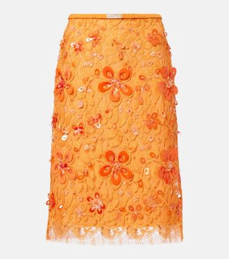 Gucci Embroidered lace midi skirt