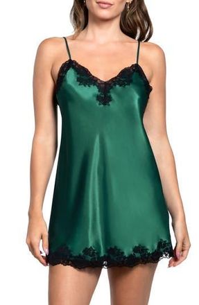 In Bloom by Jonquil Josie Lace Trim Stretch Satin Chemise in Winter Green at Nordstrom Rack, Size X-Large