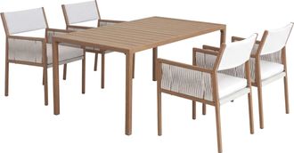 Hhg Set Da Giardino Hhg-134, Set Da Esterno Composto Da Tavolo E 4 Sedie, In Polyrattan Olefinico (210 G/m&sup2;), Bianco