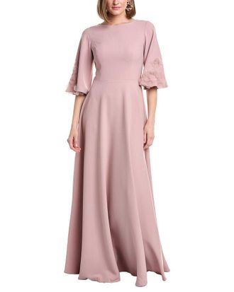 Rene Ruiz Embroidered Bell Sleeves Crepe Gown