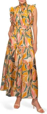 Melloday Floral Flutter Sleeve Maxi Dress in Yellow Multi at Nordstrom Rack, Size X-Small