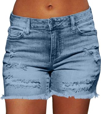 Generic Outdoor Active Combat Womens Ripped Jean Shorts Mid Rise Stretchy Denim Hot Pants Frayed Hem & Pockets Distressed Cut Off Casual Shorts for Streetwear