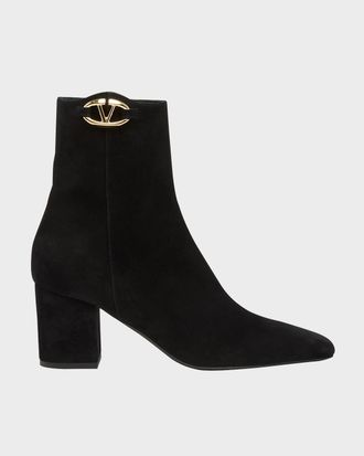 Valentino Garavani VLogo Leather Block-Heel Ankle Boots
