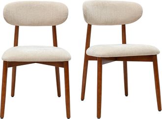 Miliboo Sillas De Tela Efecto Terciopelo Texturizado Beige Y Madera Oscura Nogal (lote De 2) Siame